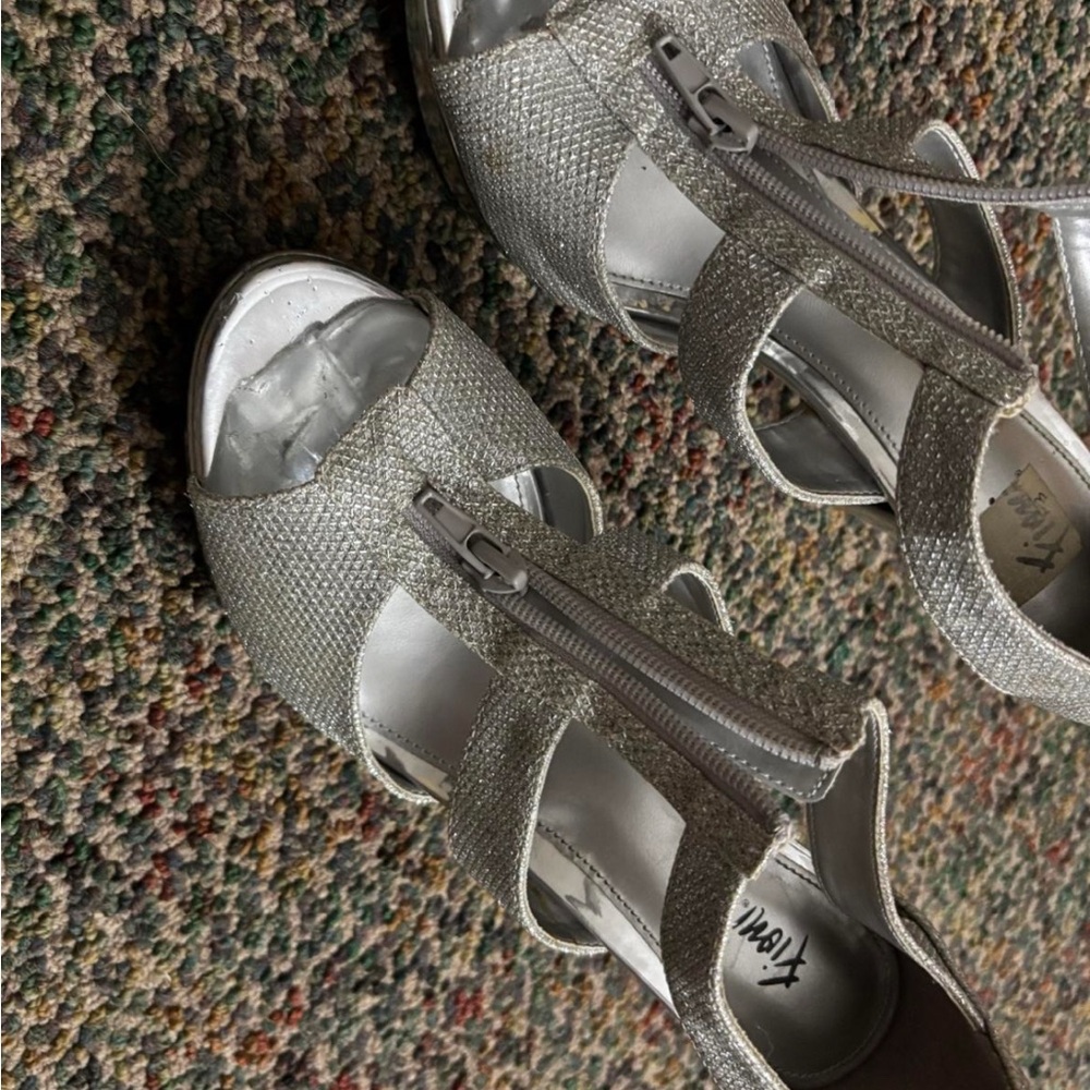 Silver Sparkly Strappy Heels with Zipper